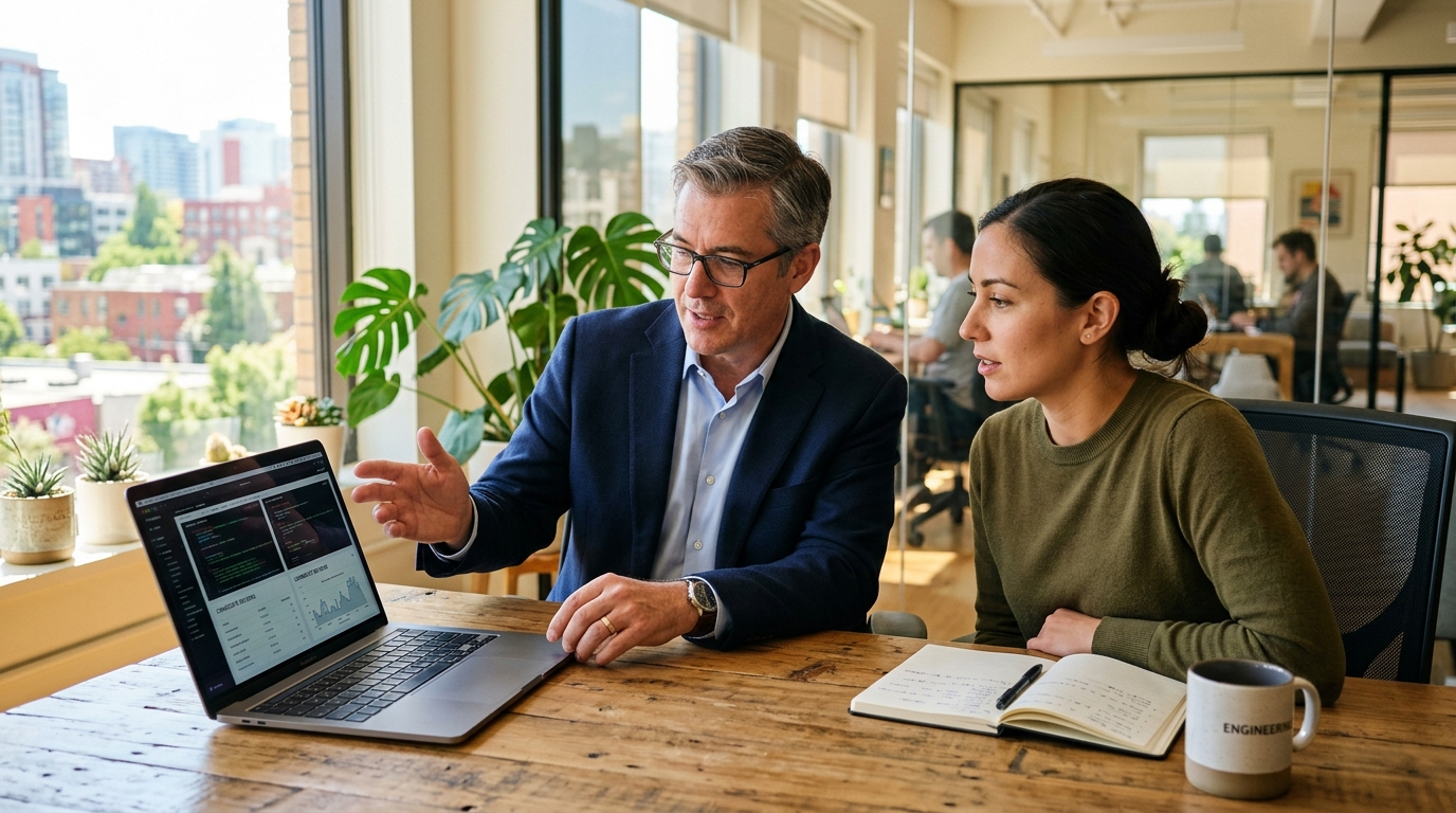 Engineering leadership evaluating technical candidate pipeline