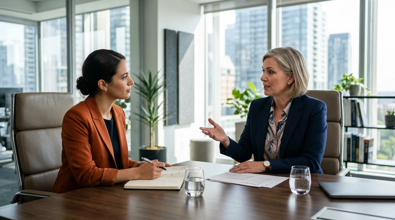 COO and newly placed life sciences executive in strategic alignment meeting
