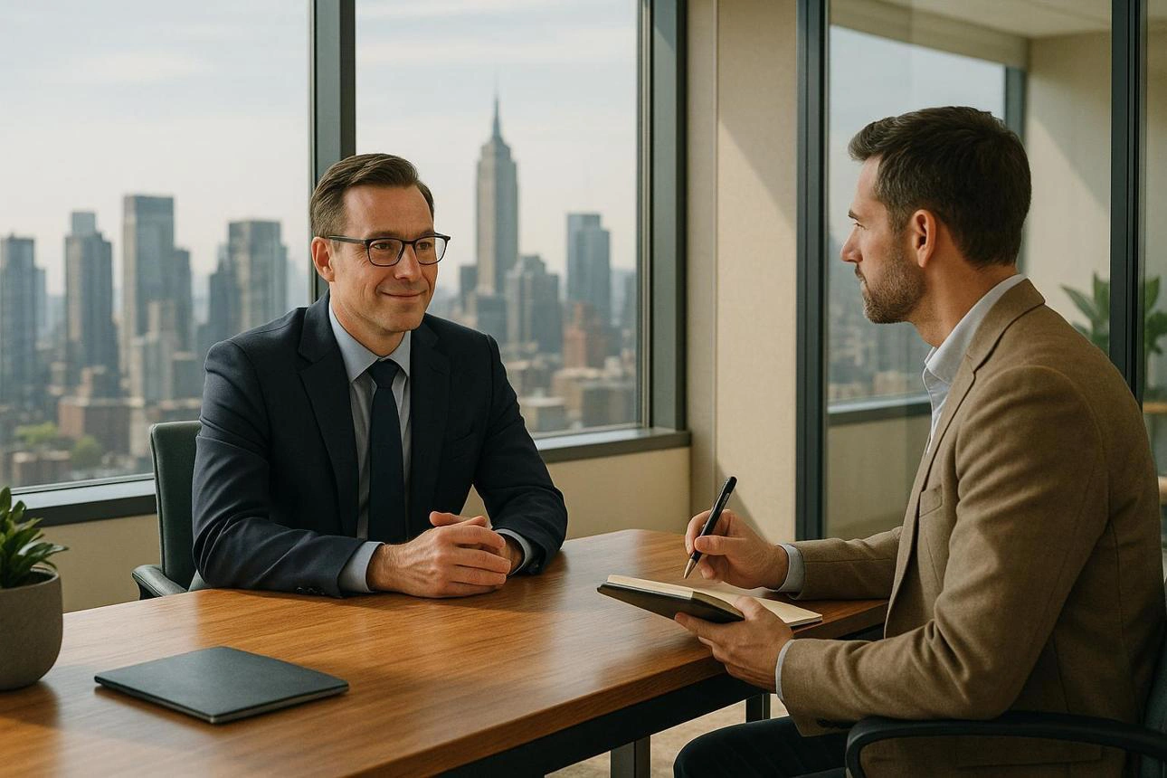 Executive transition consulting session in a modern office