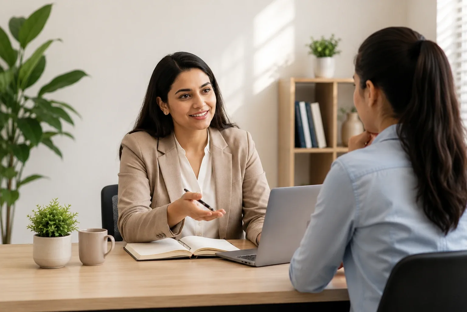 Career coach supporting a professional through a transition